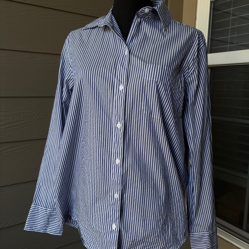a new day Blue and White Striped Casual Shirt